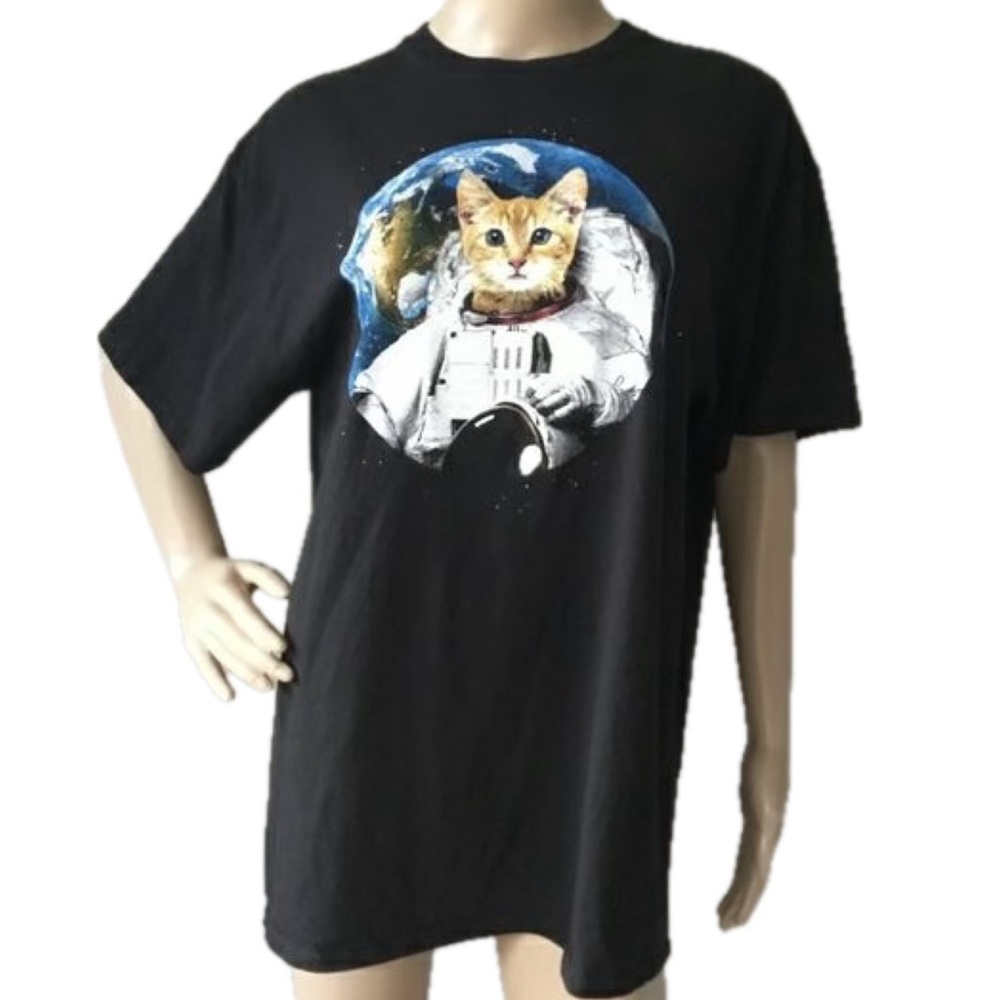 NEW Astronaut Cat in Space Unisex Short Sleeve Funny Kitty NASA Tee Shirt Large